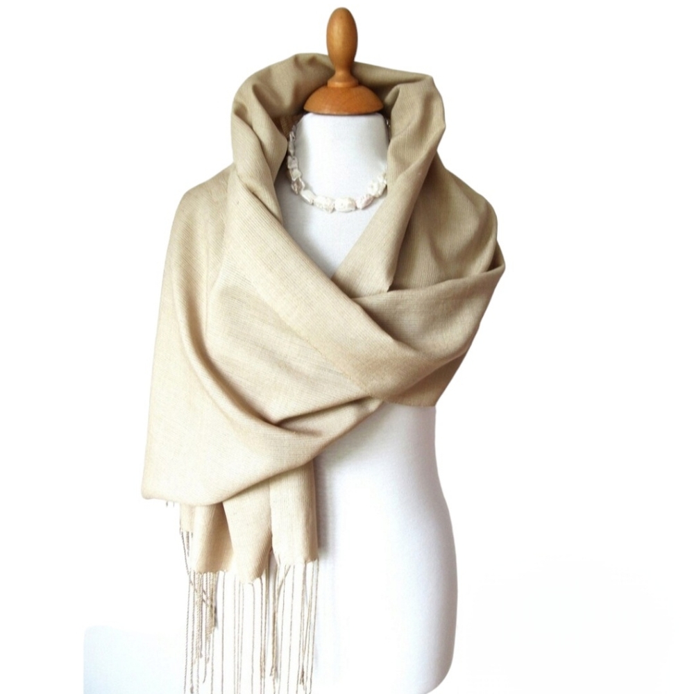 Vintage Wispy Embroidered 100% Rayon Women's Scarf Fringe Borders made i…
